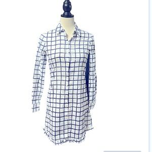 Kate Spade Button Down Dress White and Navy Check with Ruffle Trim